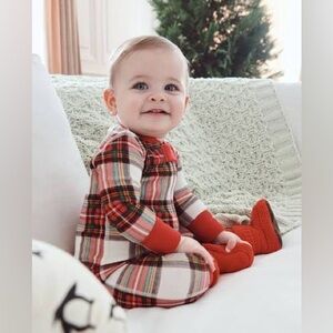 Hanna Andersson Red Plaid double zip pajama 6-12 months